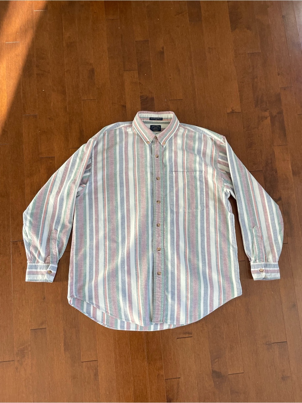 Vintage Classic Button-Down Stripe Shirt - Pastel Green & Pink